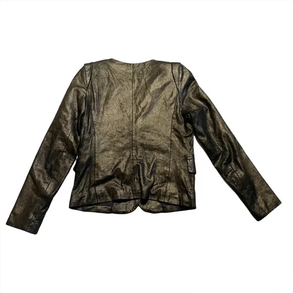 Sandro Designer 100% Goat Leather Blazer Suit Jacket w/ Shoulder Pads Small - Picture 6 of 6